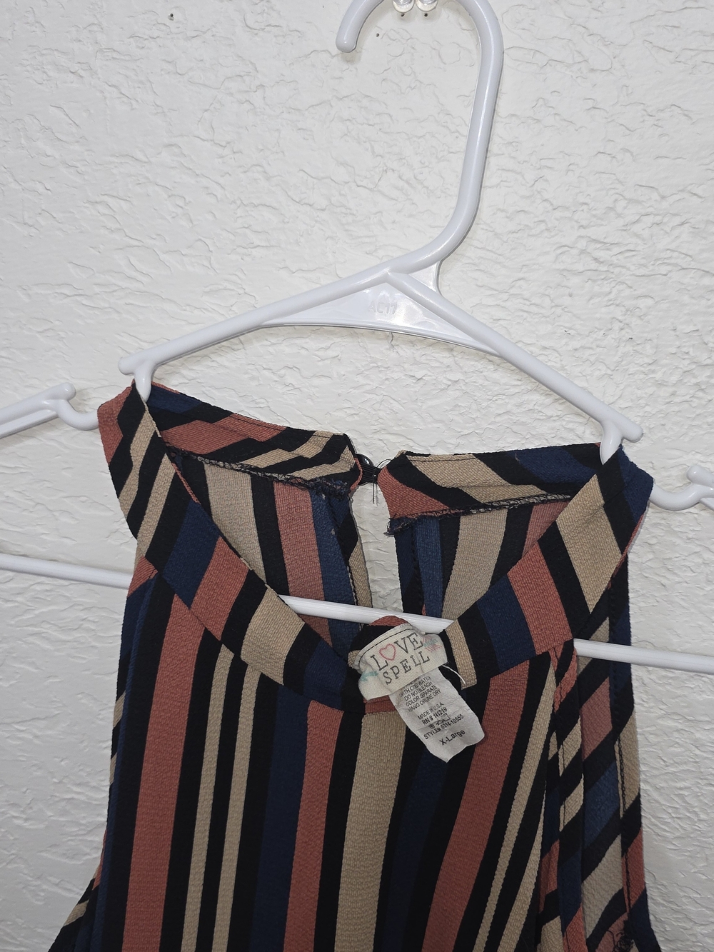 Striped Halter Tank Top Long Sleeve - Navy, Rust & Cream Love Spell XL - Picture 4 of 6